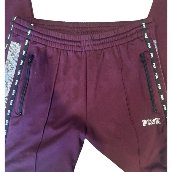 VICTORIAS SECRET PINK Embellished Stripe Fleece Logo Skinny Track Pants Sz SMALL - Picture 4 of 8